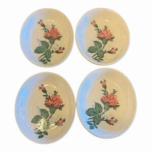 Butter Pats Set Of 4 Porcelain Pink Rose Oval Japan Tea Bag Collectible Vintage